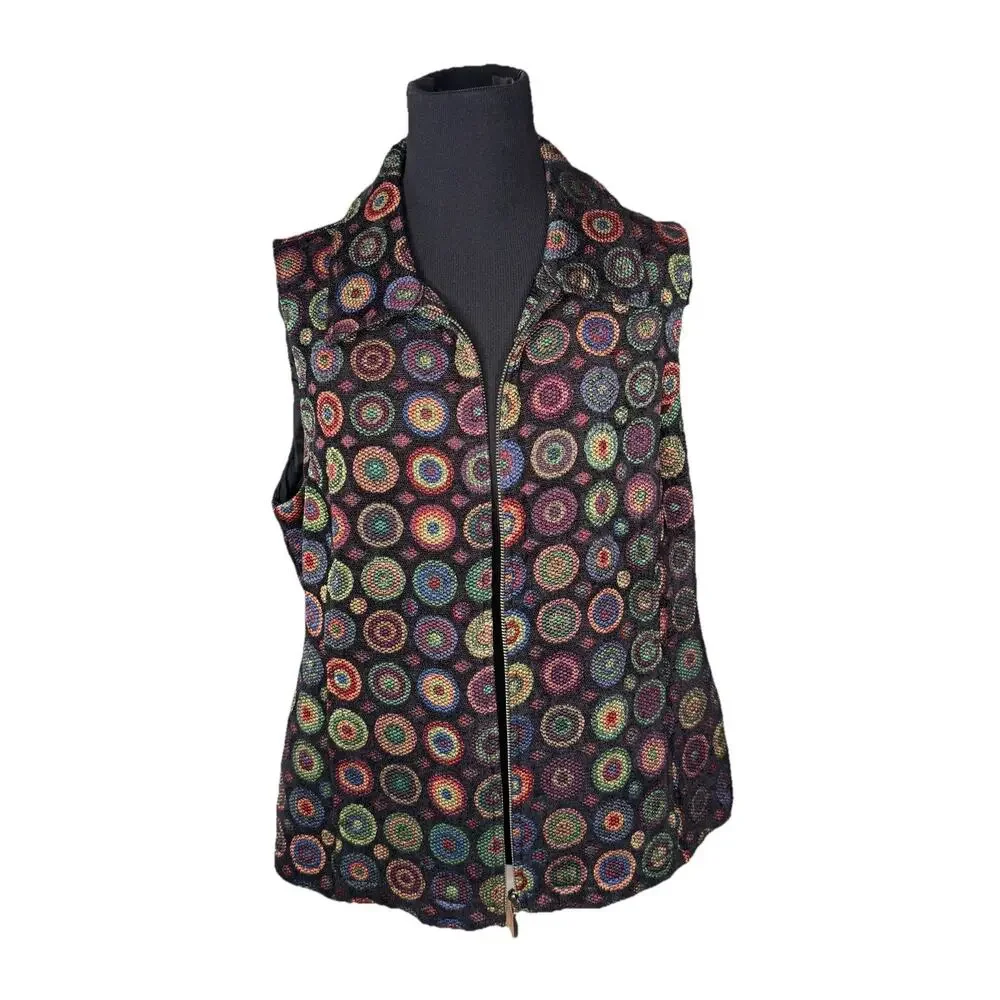 Christopher & Banks Vest Women Art To Wear Circle Geometric‎ Pattern Collar Sz M